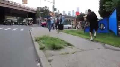 Impromptu water gun fight with strangers. Very wholesome.