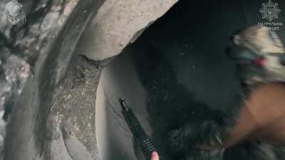 A lone Russian soldier hiding inside a drainage pipe refused to surrender and was killed by a grenade thrown by soldiers of the Special Purpose Police Brigade 