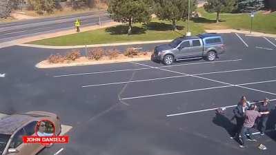 A dog rushes across several lanes of traffic to attack a little girl leaving church. It takes several adults and a knife to save the child.