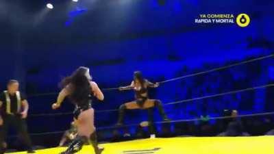 Sexy Star dropkicked by Lady Flammer