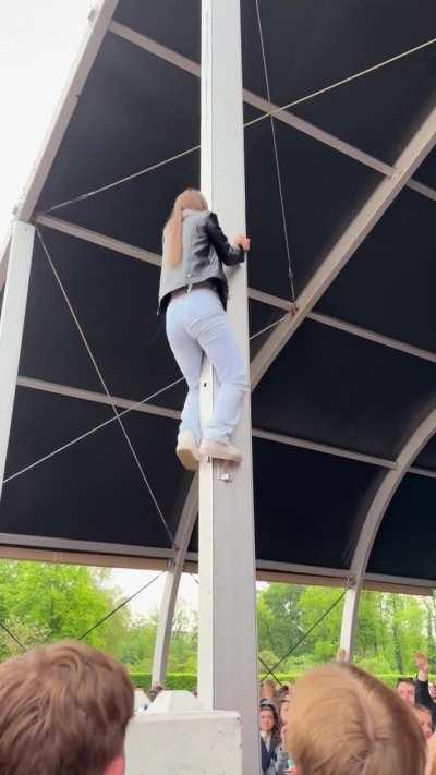 Security was already taking people of the cement blocks at the bottom. This main character decided to take it up a notch. 