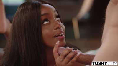 Beautiful ebony sucking big dick