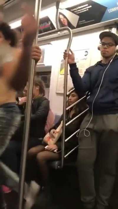 Dancing in the train crowded with people