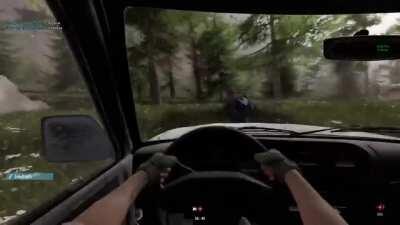 That's alotta damage (Squished his left leg clean off)