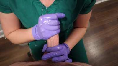 Handjob Cumblast: Nurse Extracts Load Onto Her Scrubs [Sound][OC]