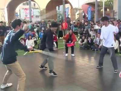 These guys in a Double Dutch off.