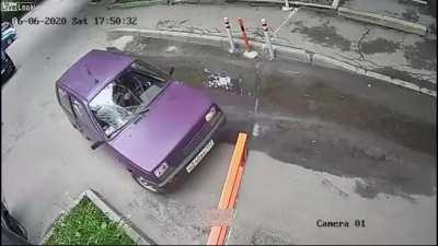 Guy hits barrier twice