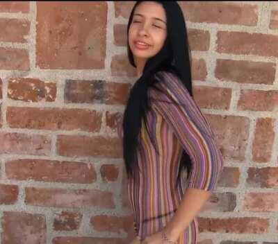 She has a beautiful smile, all natural body, big tits, round and juicy ass, and long straight jet black hair that runs down to her ass. What more can you ask for?