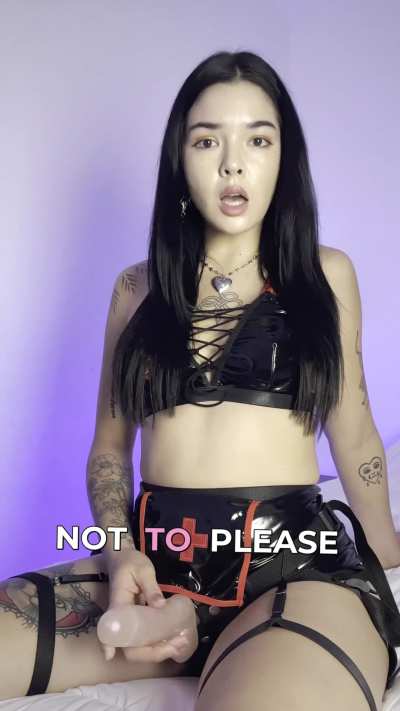 Kneel and crave my strap-on's command over you