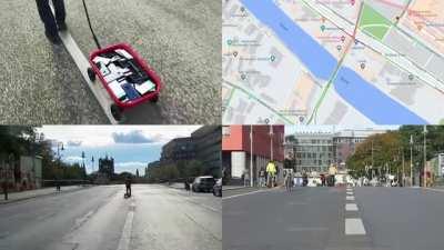 Guy wheels 99 phones over a bridge and creates a traffic jam on google maps just outside the Google Berlin building. The experiment was designed to impact in the physical world by navigating cars to another route