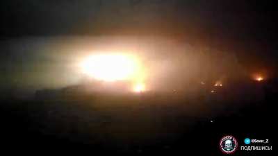 Vaporising Ukrainians. TOS-1 thermobaric shelling on Ukrainian positions in the city of Vovshansk in the Kharkiv region. The Russian activity in that area of the front is reportedly increasing.