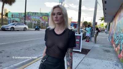 Braless in a sheer top