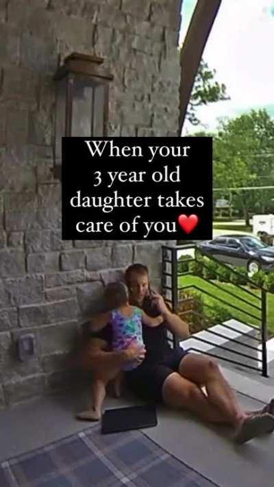 Checking in on her dad after she saw him sitting outside.