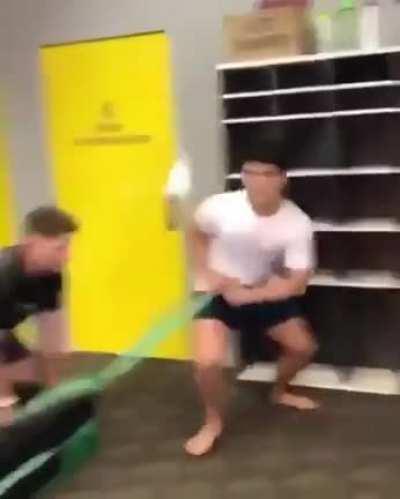 WCGW Playing with resistance bands in gym