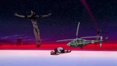 end of evangelion but i added a badly chroma keyed helicopter crashing