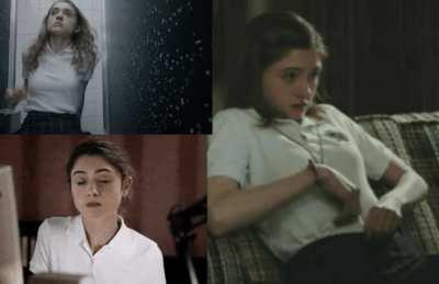 Horny schoolgirl Natalia Dyer can't stop playing with herself