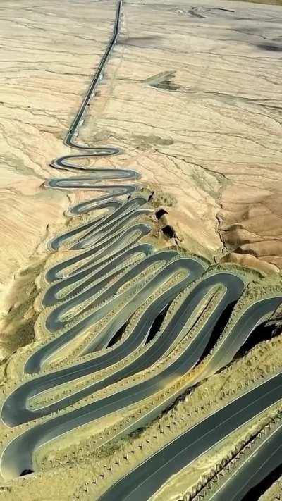 Portion of a road with over 600 hairpin turns in China's Xinjiang region