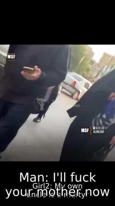 This is the shit Iranian women face every day. Extremists can harass and spit on them for what they wear. Police also support and enable these behaviours. You can hear the frustration of that girl at the end. All because she didn’t wear what That man thin