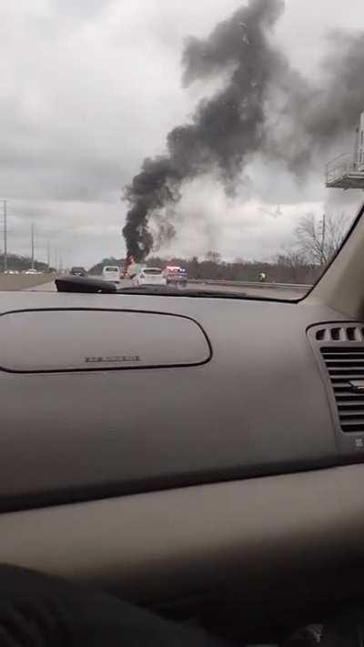 A semi truck on fire