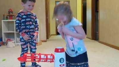 Grandparents bought the kids a pitching machine. Took the kids 5 minutes to find a better use for it.