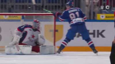 Demidov bats the puck mid-air for his second of the game