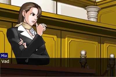 Phoenix Wright och gänget debatterar om när man äter middag.