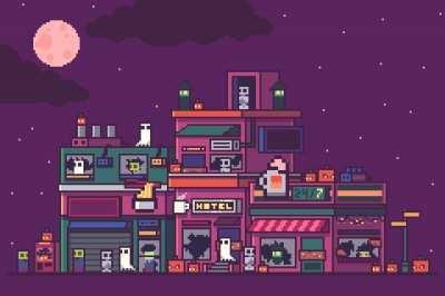 Spooky Street, Ghost Town, pixel art by me:D