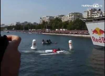 Woman suffers broken back after riding piano off jetty.