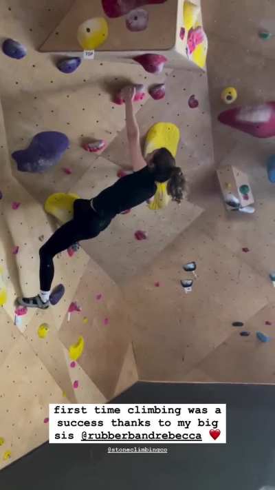 Emily indoor rock climbing (from her Instagram story, 6/22/25)