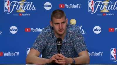 [Highlight] Nikola Jokic is perplexed at how his statline can be compared to Lebron, KD and Duncan