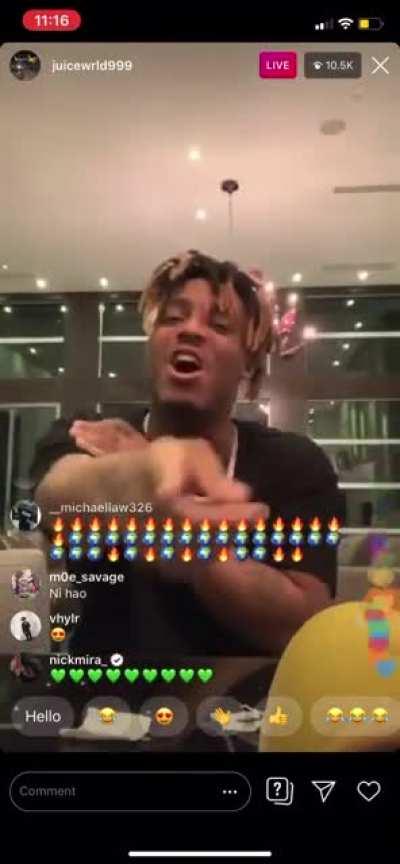 Juice WRLD was vibing to his song “on my own”. This Instagram live was from August 27th 2019