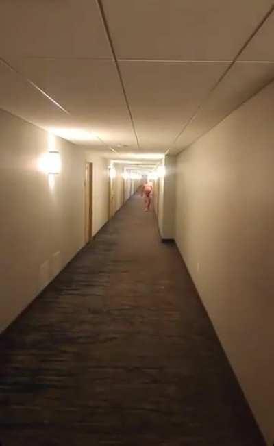 Would love to know what this guy was doing when he got locked out of his hotel room