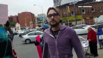 Pro choice man winds up the for the most hilarious kick of all time