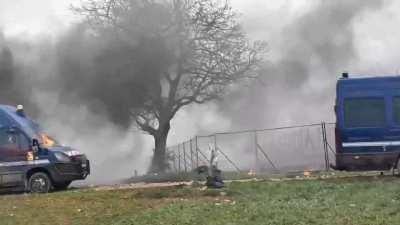 Footage from the protest in Sainte-Soline, France, today