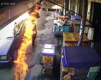 Flaming tire coming through!