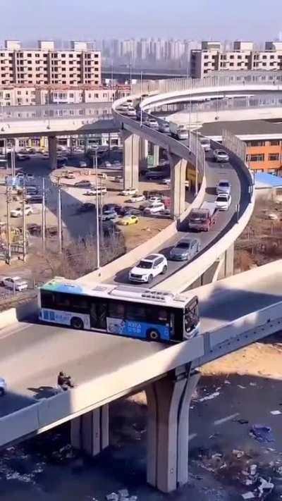 A bus driver blocks a hall bridge because he wants to exit