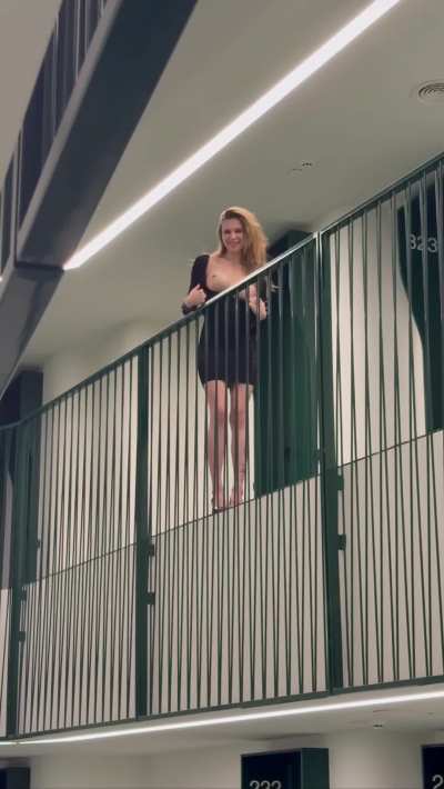 Flashing in hotel hall