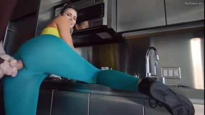 Pushing cock though yoga pants, ass job?