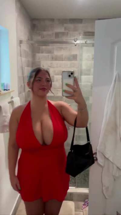 Sierra turn around in red dress