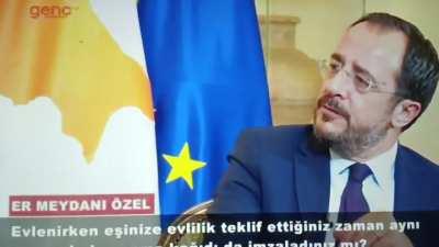 President Nikos Christodoulides rizzing up Mr. Alkan during the interview last night 