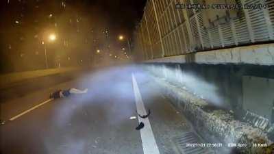 High speed motorcycle crash