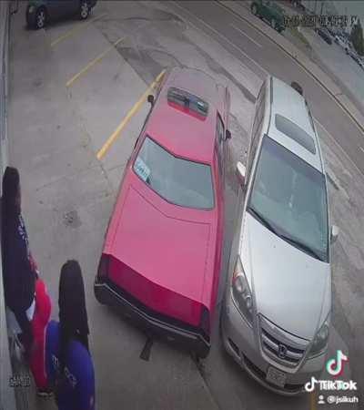 Perfectly executed parking maneuver... if you don’t mind losing part of your car along the way.