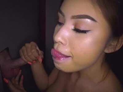 Each time Eva argues with her boyfriend, she goes to the local sex club and swallows dozens of strangers' dicks to spite him. She got quite popular there since they argued a lot... This is the third time she goes there this week.