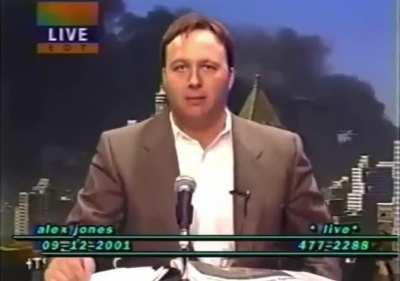 Sept 12, 2001: Alex Jones blames Israel for 9/11.