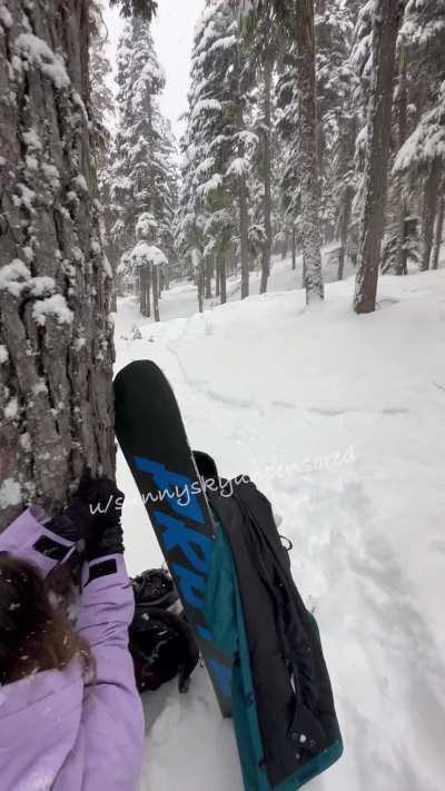 Going snowboarding today! Let's play in the trees