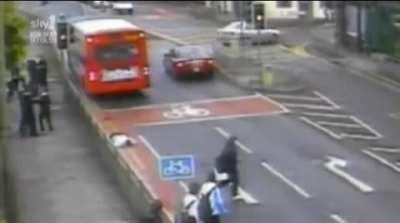 Jumping headfirst into the path of an oncoming bus (survives with minor injuries)