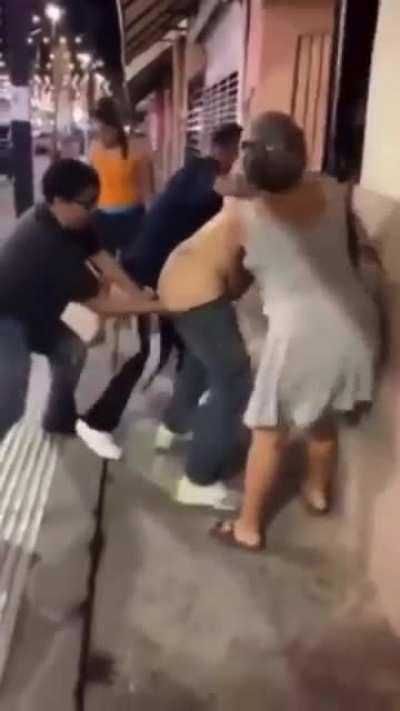 Man pulls down another mans pants during a fight and fingers his ass