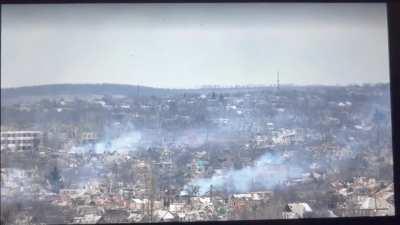 Caucasus Corps (UA) soldiers shared drone footage of #Bakhmut. Recorded during their reconnaissance mission.