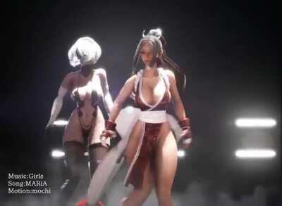 2B And Mai Shiranui Dancing (3D Ikeda) [Nier Automata & King of Fighter]