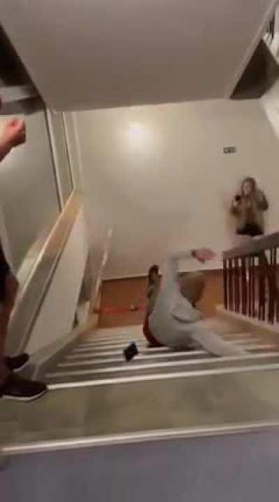 What could go wrong skiing on stairs?